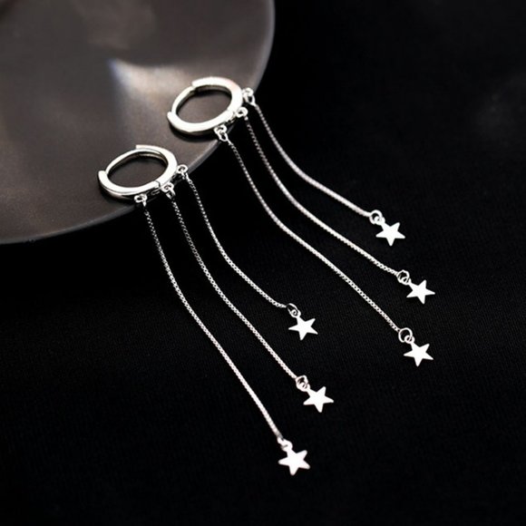 Star Hoop Earrings Sterling Silver - Picture 2 of 7